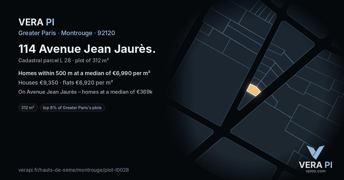 114 Avenue Jean Jaurès, Montrouge at night – the plot lit, the parcels around coloured by the prices near them