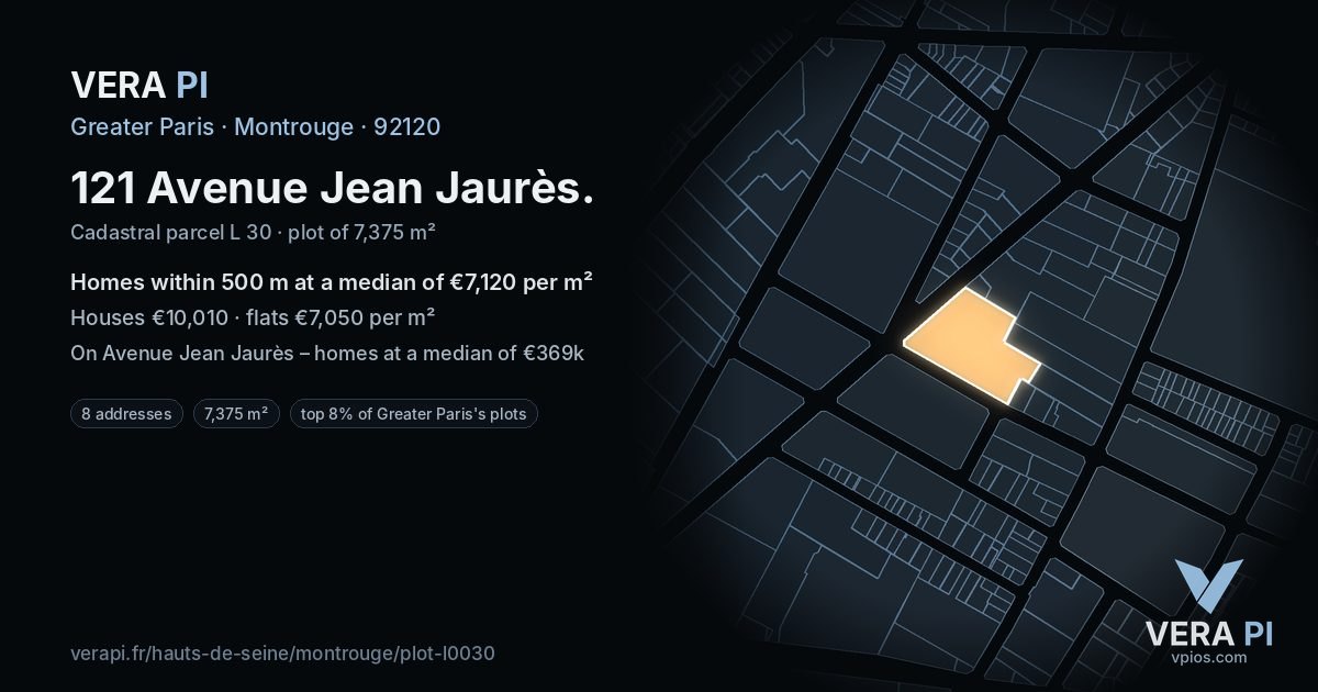 121 Avenue Jean Jaurès, Montrouge at night – the plot lit, the parcels around coloured by the prices near them