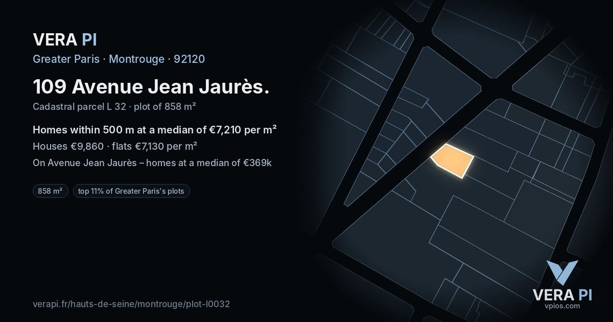 109 Avenue Jean Jaurès, Montrouge at night – the plot lit, the parcels around coloured by the prices near them