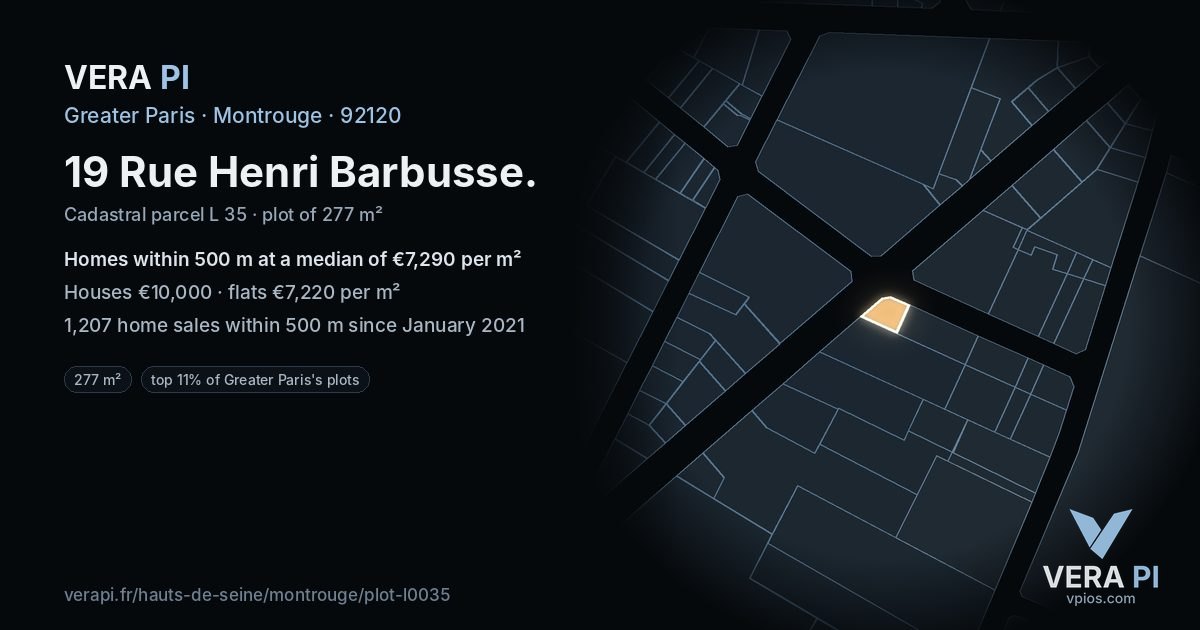 19 Rue Henri Barbusse, Montrouge at night – the plot lit, the parcels around coloured by the prices near them
