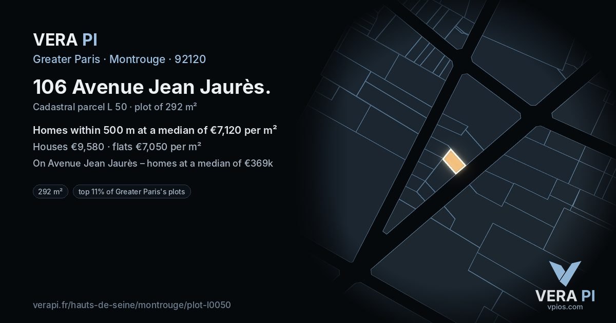 106 Avenue Jean Jaurès, Montrouge at night – the plot lit, the parcels around coloured by the prices near them