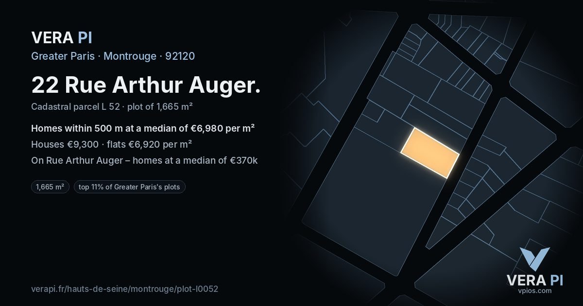 22 Rue Arthur Auger, Montrouge at night – the plot lit, the parcels around coloured by the prices near them