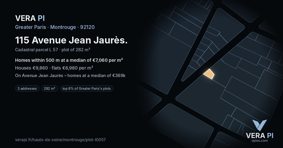 115 Avenue Jean Jaurès, Montrouge at night – the plot lit, the parcels around coloured by the prices near them