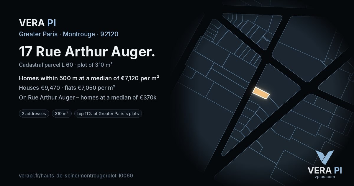 17 Rue Arthur Auger, Montrouge at night – the plot lit, the parcels around coloured by the prices near them