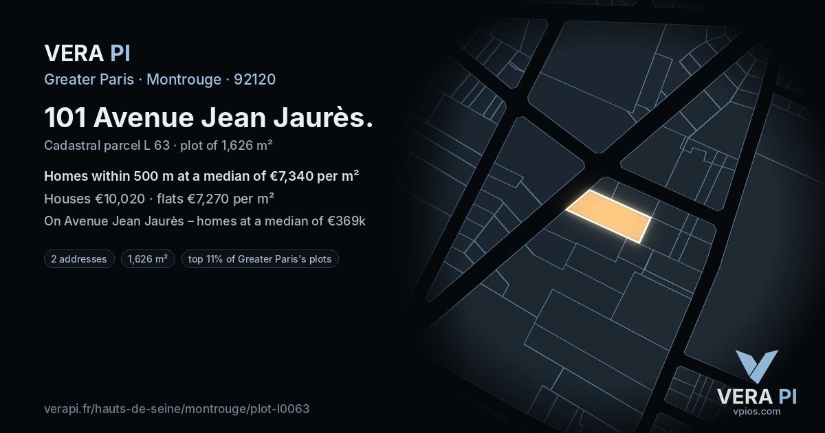 101 Avenue Jean Jaurès, Montrouge at night – the plot lit, the parcels around coloured by the prices near them