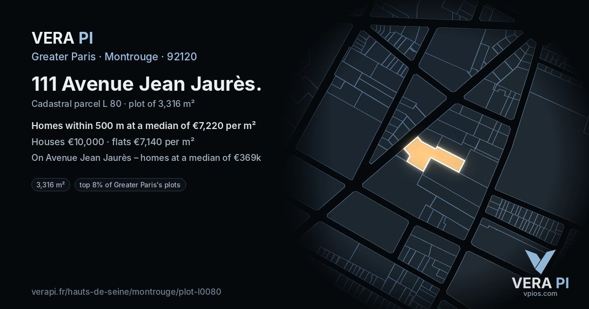 111 Avenue Jean Jaurès, Montrouge at night – the plot lit, the parcels around coloured by the prices near them