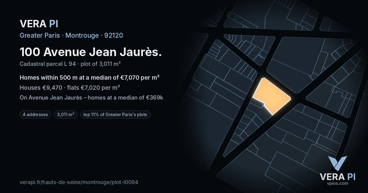 100 Avenue Jean Jaurès, Montrouge at night – the plot lit, the parcels around coloured by the prices near them