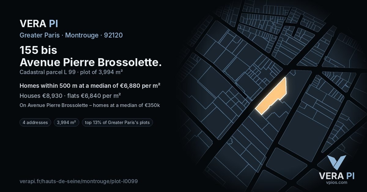 155 bis Avenue Pierre Brossolette, Montrouge at night – the plot lit, the parcels around coloured by the prices near them