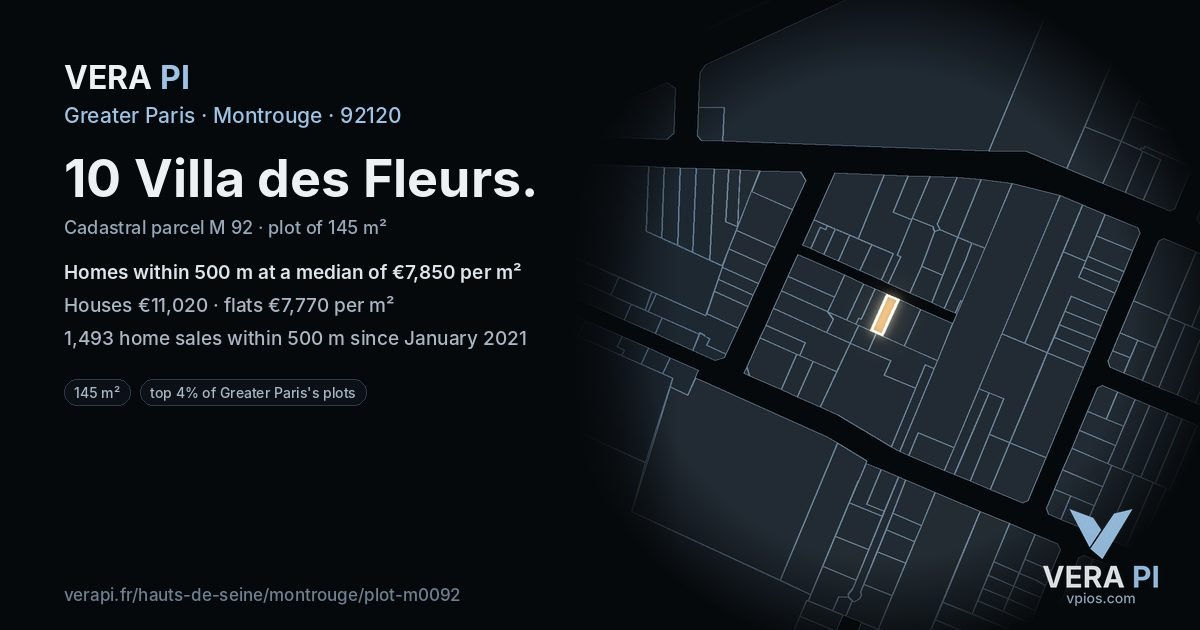 10 Villa des Fleurs, Montrouge at night – the plot lit, the parcels around coloured by the prices near them