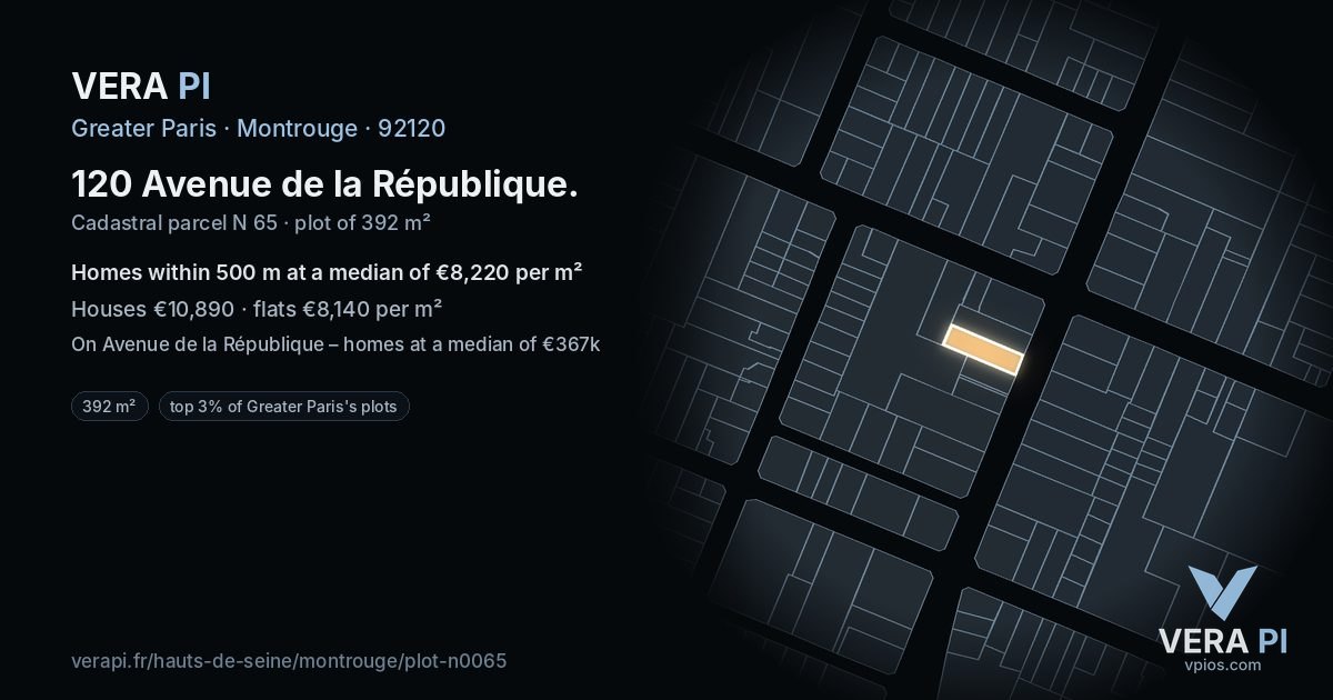 120 Avenue de la République, Montrouge at night – the plot lit, the parcels around coloured by the prices near them