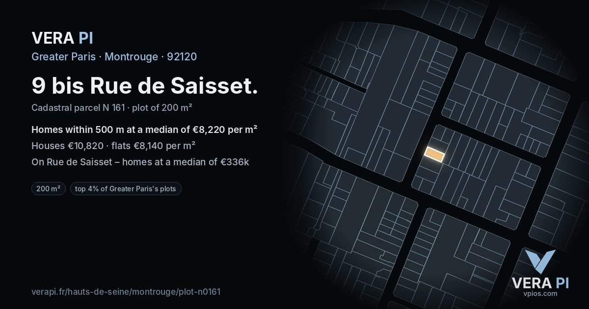 9 bis Rue de Saisset, Montrouge at night – the plot lit, the parcels around coloured by the prices near them
