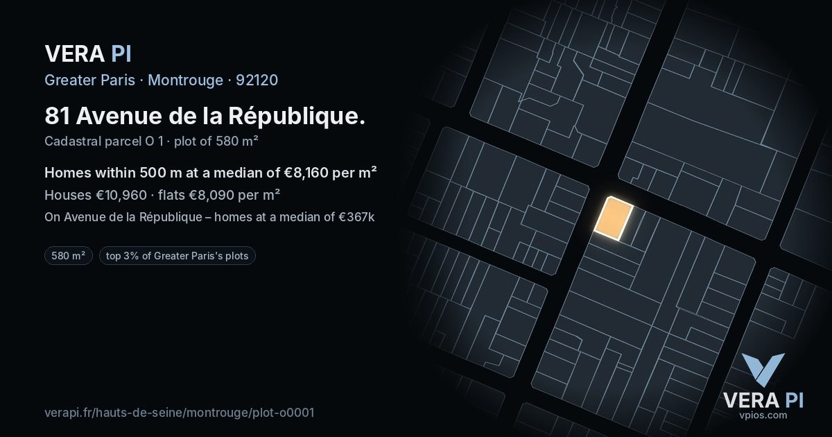 81 Avenue de la République, Montrouge at night – the plot lit, the parcels around coloured by the prices near them