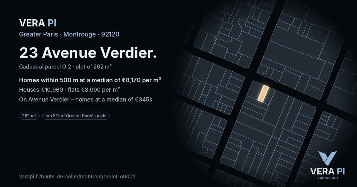 23 Avenue Verdier, Montrouge at night – the plot lit, the parcels around coloured by the prices near them