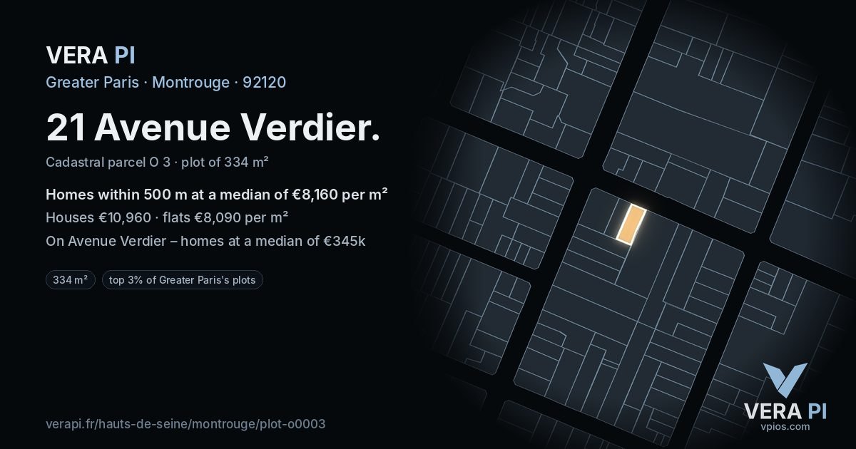 21 Avenue Verdier, Montrouge at night – the plot lit, the parcels around coloured by the prices near them