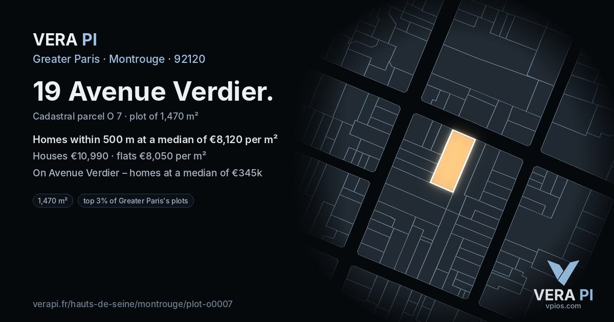 19 Avenue Verdier, Montrouge at night – the plot lit, the parcels around coloured by the prices near them