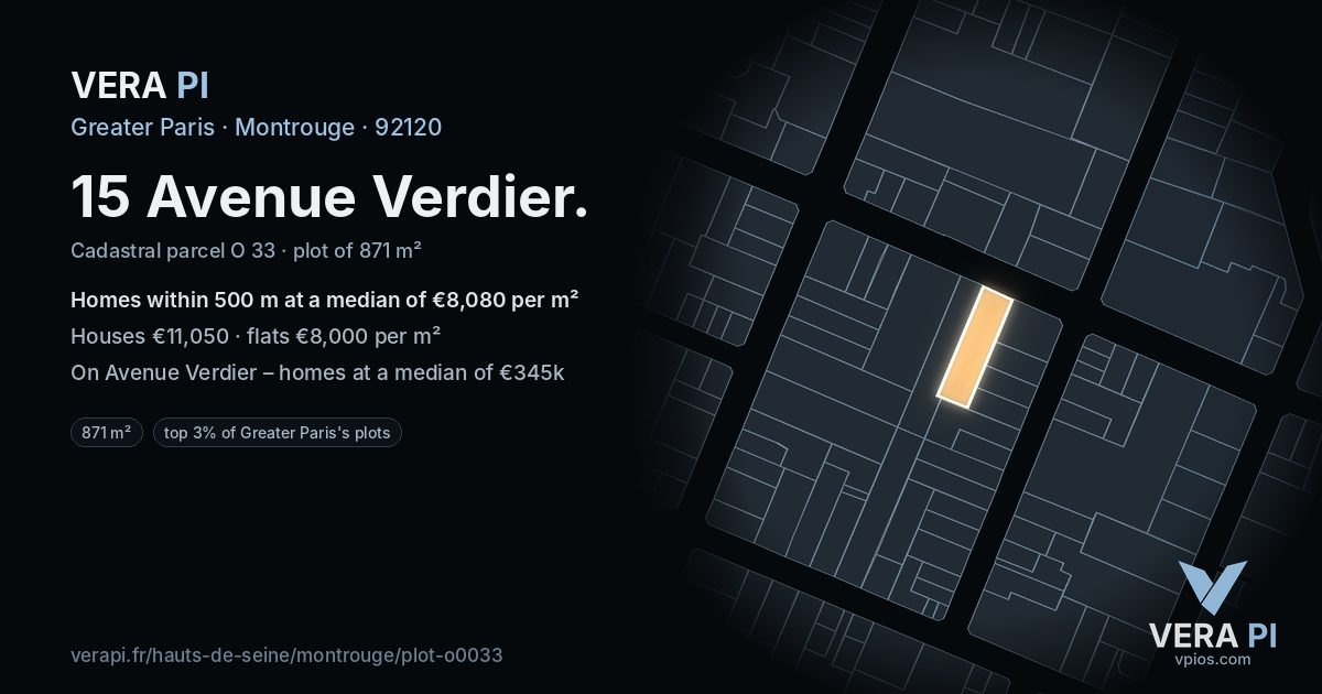15 Avenue Verdier, Montrouge at night – the plot lit, the parcels around coloured by the prices near them