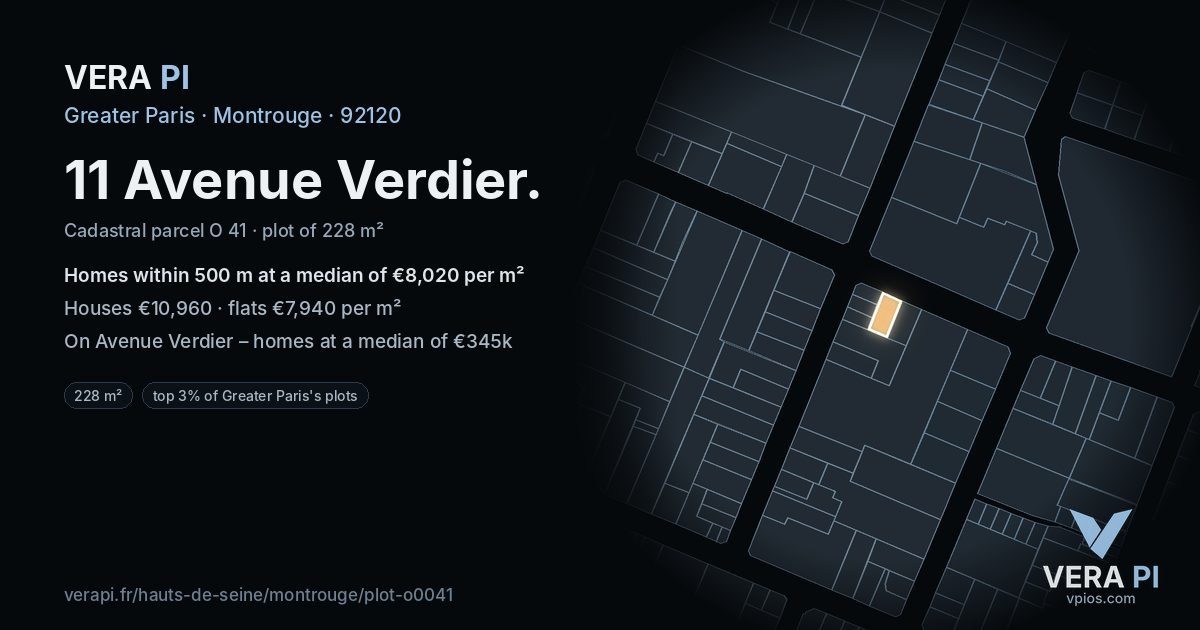 11 Avenue Verdier, Montrouge at night – the plot lit, the parcels around coloured by the prices near them