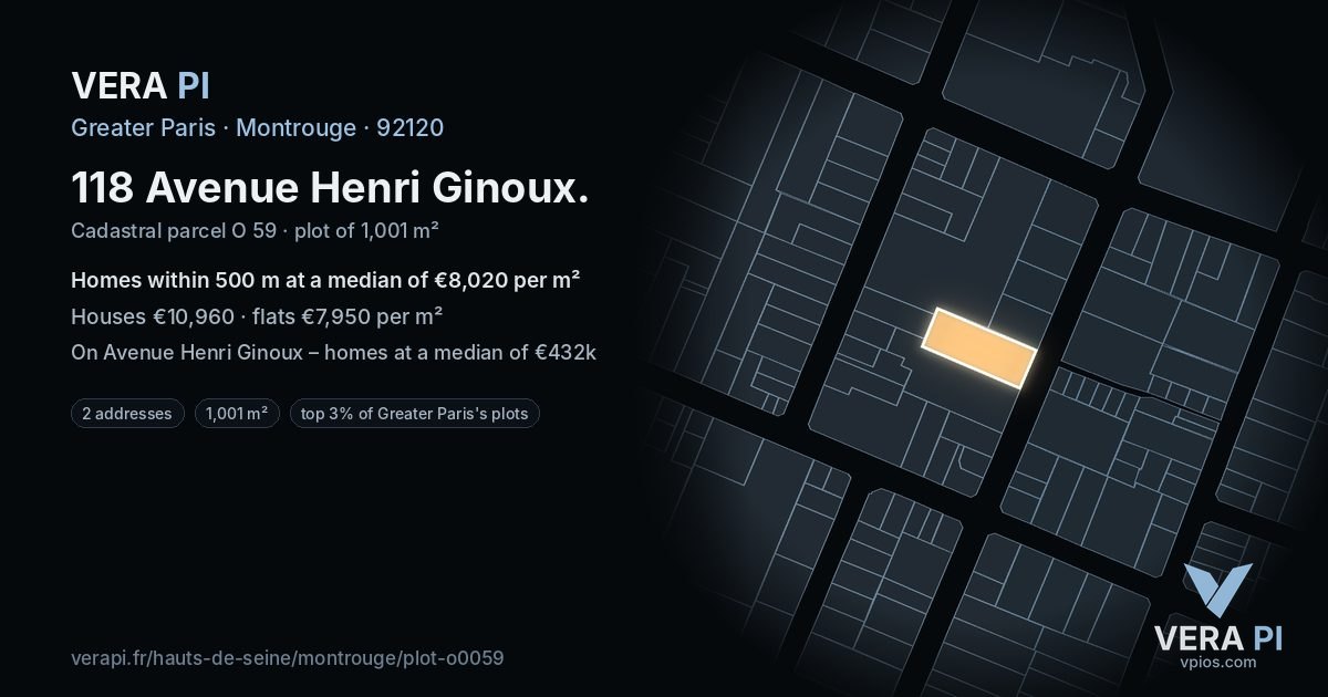 118 Avenue Henri Ginoux, Montrouge at night – the plot lit, the parcels around coloured by the prices near them