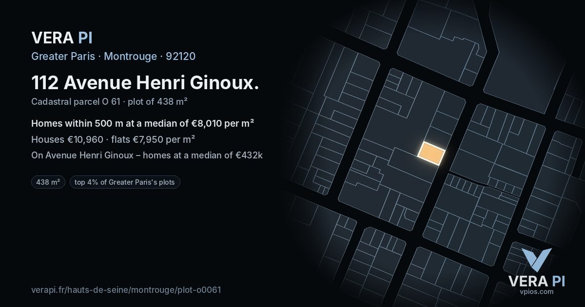 112 Avenue Henri Ginoux, Montrouge at night – the plot lit, the parcels around coloured by the prices near them
