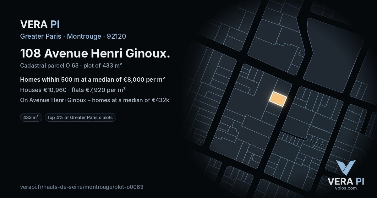 108 Avenue Henri Ginoux, Montrouge at night – the plot lit, the parcels around coloured by the prices near them