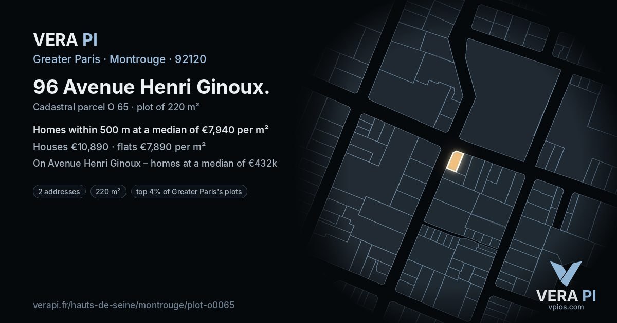 96 Avenue Henri Ginoux, Montrouge at night – the plot lit, the parcels around coloured by the prices near them