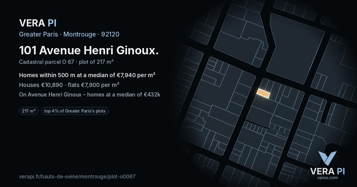 101 Avenue Henri Ginoux, Montrouge at night – the plot lit, the parcels around coloured by the prices near them
