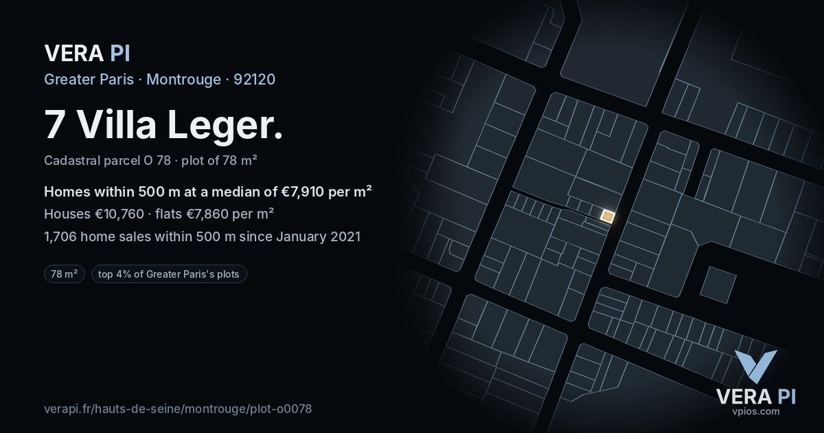 7 Villa Leger, Montrouge at night – the plot lit, the parcels around coloured by the prices near them