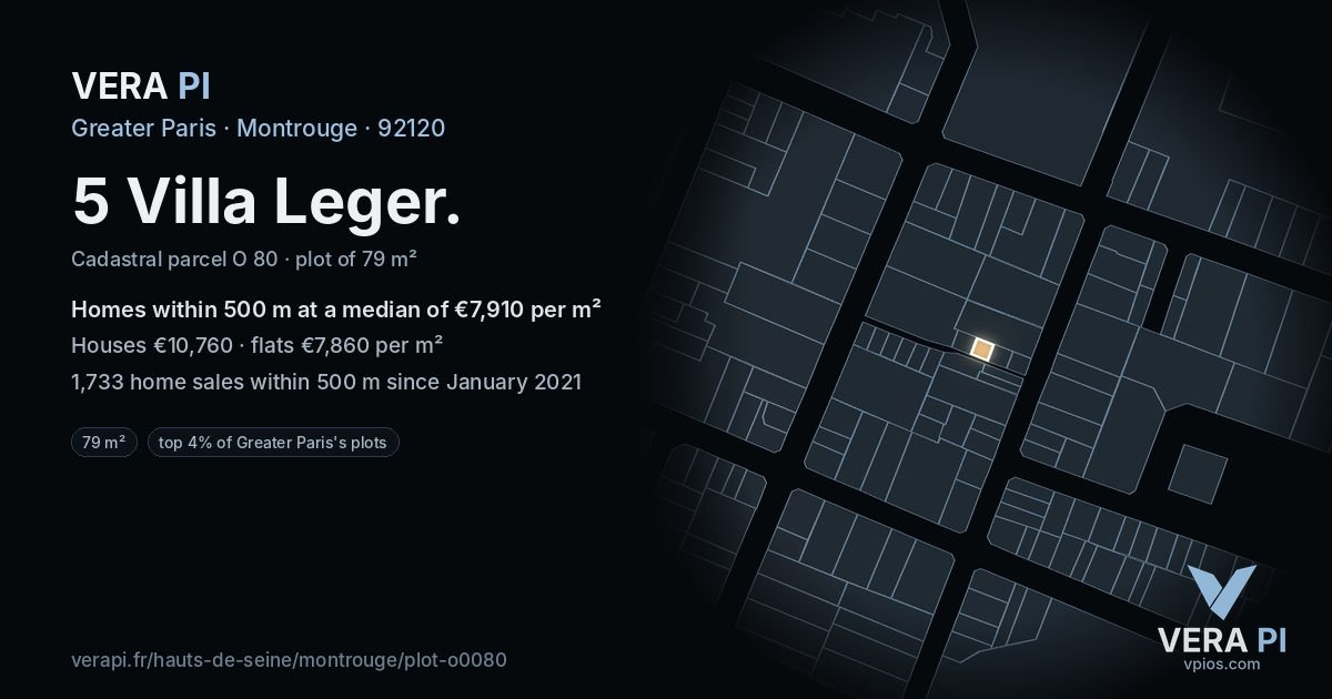 5 Villa Leger, Montrouge at night – the plot lit, the parcels around coloured by the prices near them