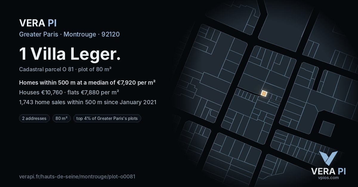 1 Villa Leger, Montrouge at night – the plot lit, the parcels around coloured by the prices near them