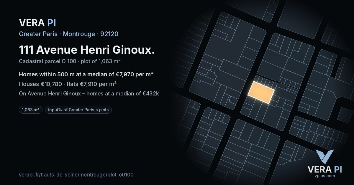 111 Avenue Henri Ginoux, Montrouge at night – the plot lit, the parcels around coloured by the prices near them