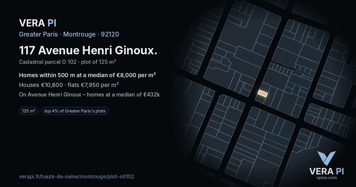 117 Avenue Henri Ginoux, Montrouge at night – the plot lit, the parcels around coloured by the prices near them