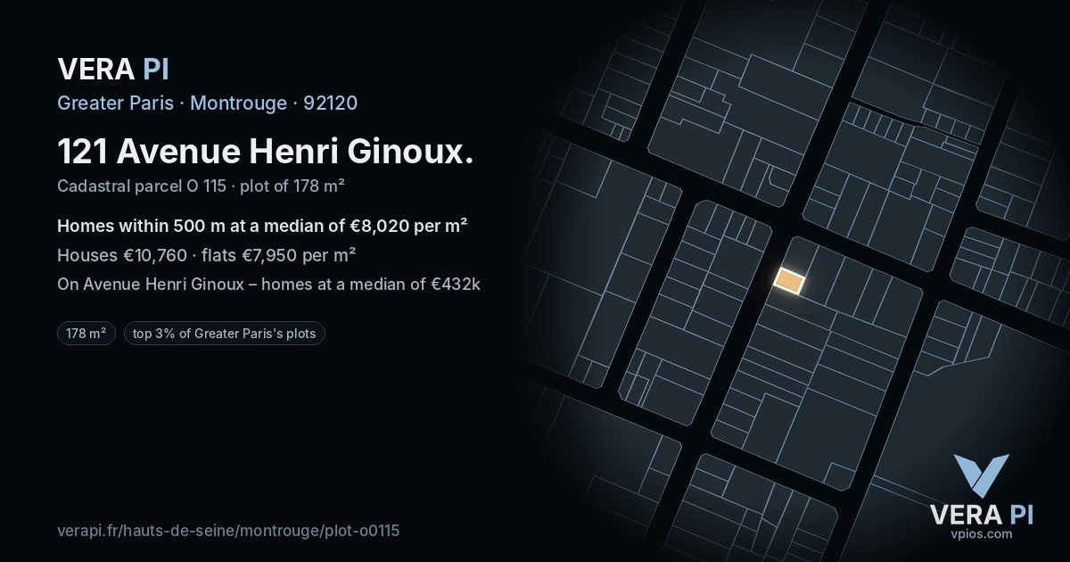 121 Avenue Henri Ginoux, Montrouge at night – the plot lit, the parcels around coloured by the prices near them