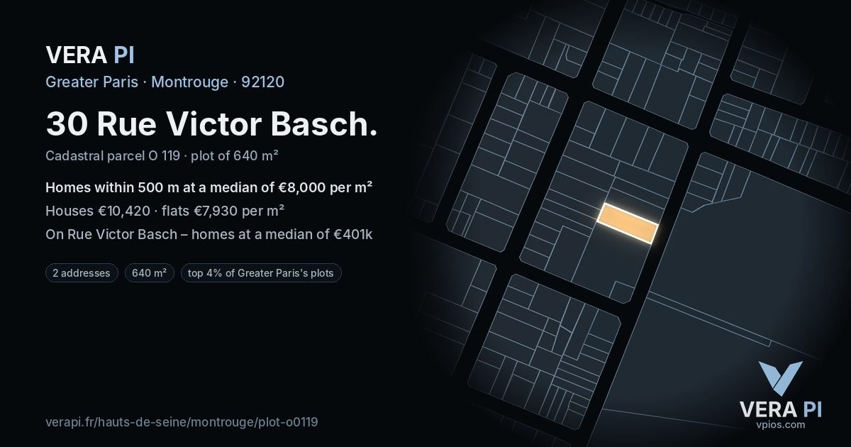 30 Rue Victor Basch, Montrouge at night – the plot lit, the parcels around coloured by the prices near them