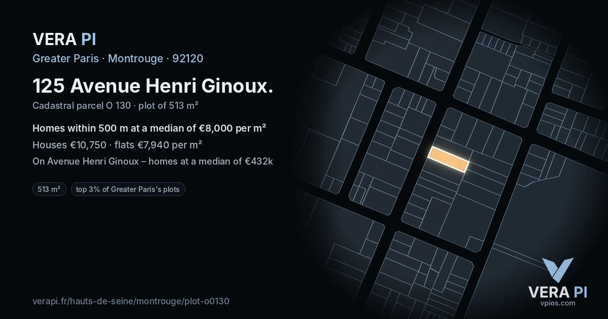 125 Avenue Henri Ginoux, Montrouge at night – the plot lit, the parcels around coloured by the prices near them