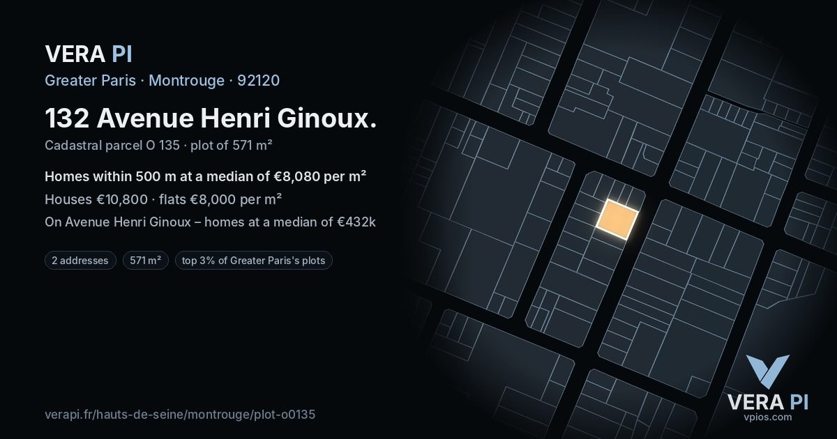 132 Avenue Henri Ginoux, Montrouge at night – the plot lit, the parcels around coloured by the prices near them