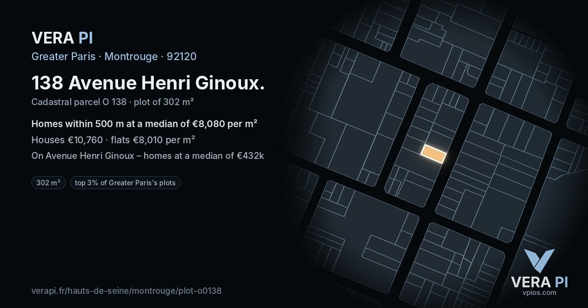138 Avenue Henri Ginoux, Montrouge at night – the plot lit, the parcels around coloured by the prices near them