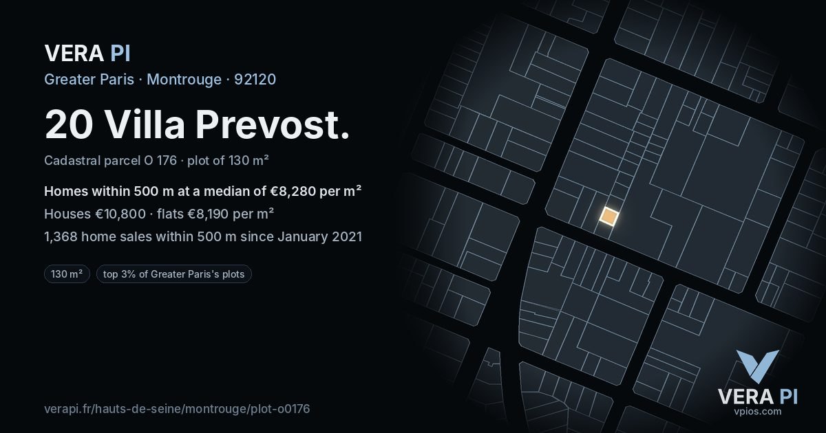 20 Villa Prevost, Montrouge at night – the plot lit, the parcels around coloured by the prices near them