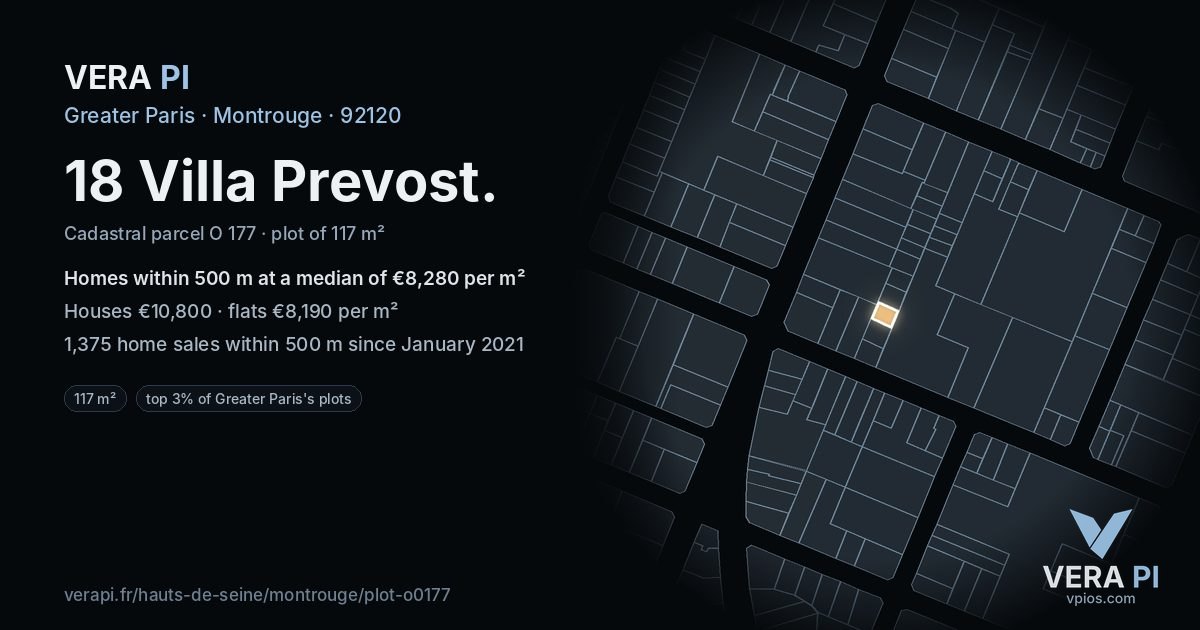 18 Villa Prevost, Montrouge at night – the plot lit, the parcels around coloured by the prices near them