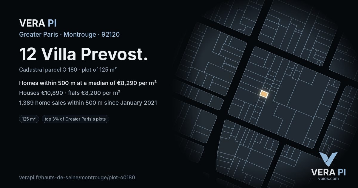 12 Villa Prevost, Montrouge at night – the plot lit, the parcels around coloured by the prices near them