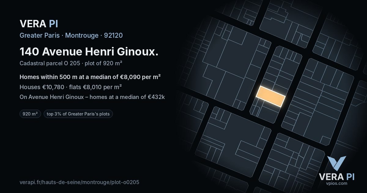 140 Avenue Henri Ginoux, Montrouge at night – the plot lit, the parcels around coloured by the prices near them