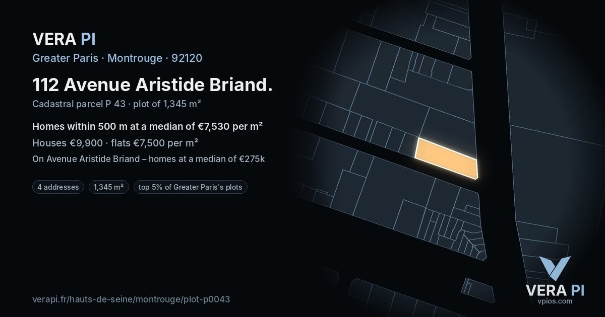 112 Avenue Aristide Briand, Montrouge at night – the plot lit, the parcels around coloured by the prices near them