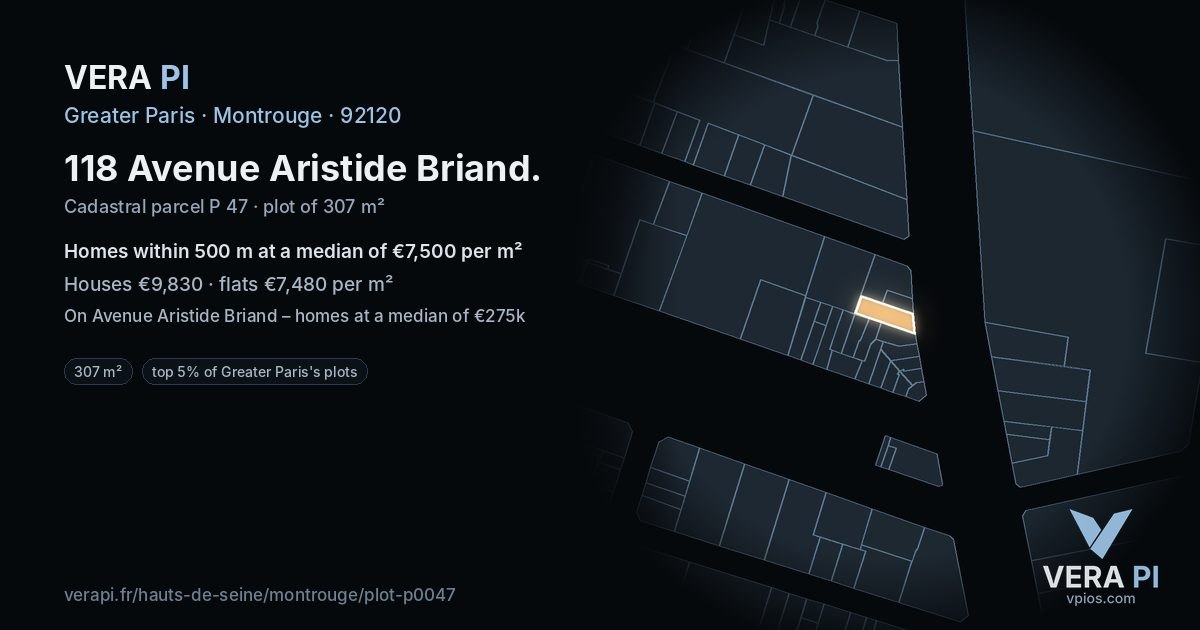 118 Avenue Aristide Briand, Montrouge at night – the plot lit, the parcels around coloured by the prices near them