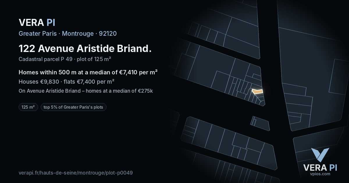 122 Avenue Aristide Briand, Montrouge at night – the plot lit, the parcels around coloured by the prices near them