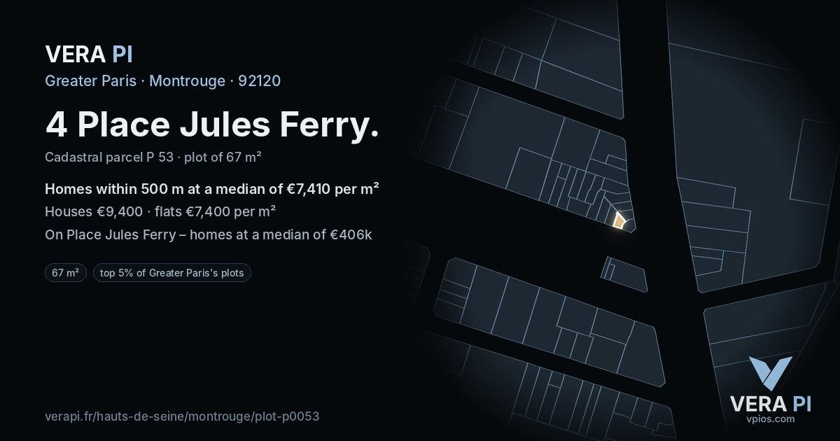 4 Place Jules Ferry, Montrouge at night – the plot lit, the parcels around coloured by the prices near them