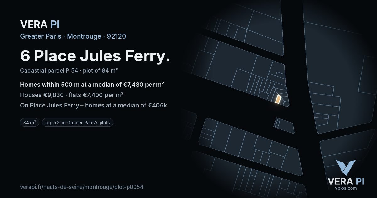 6 Place Jules Ferry, Montrouge at night – the plot lit, the parcels around coloured by the prices near them