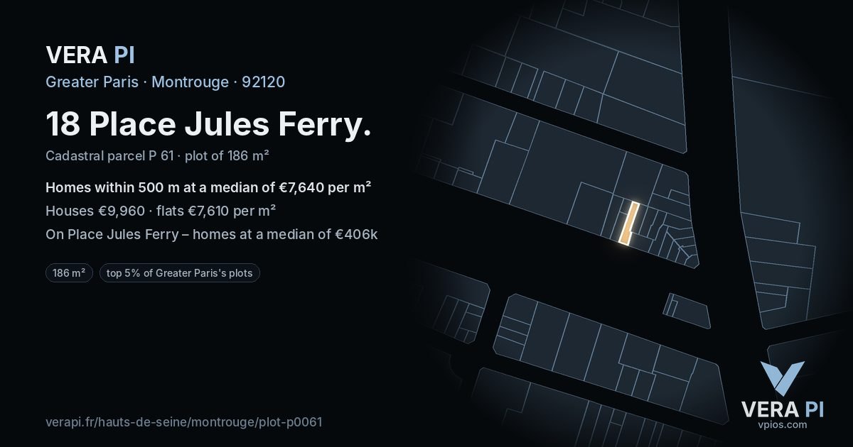 18 Place Jules Ferry, Montrouge at night – the plot lit, the parcels around coloured by the prices near them