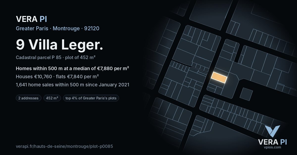 9 Villa Leger, Montrouge at night – the plot lit, the parcels around coloured by the prices near them
