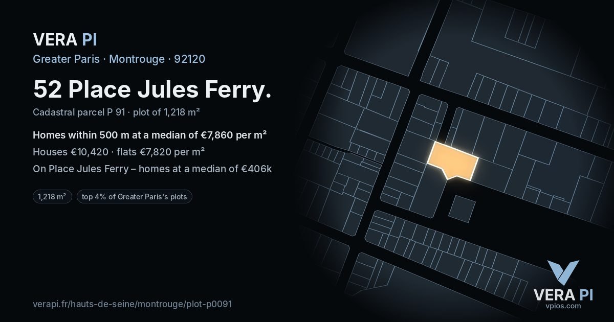 52 Place Jules Ferry, Montrouge at night – the plot lit, the parcels around coloured by the prices near them