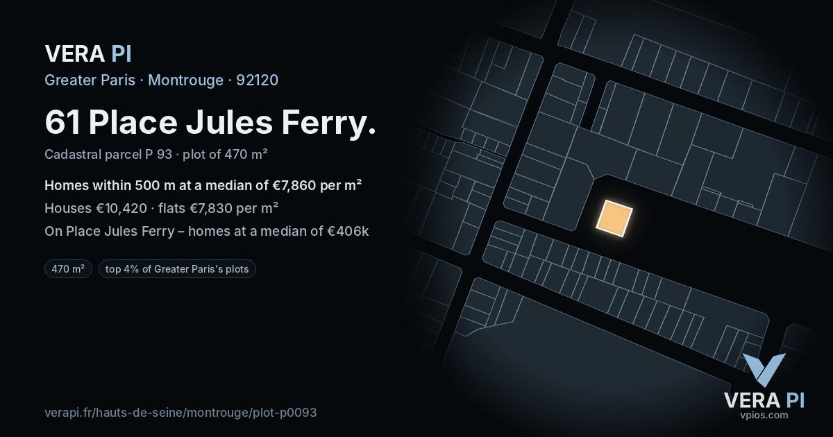 61 Place Jules Ferry, Montrouge at night – the plot lit, the parcels around coloured by the prices near them