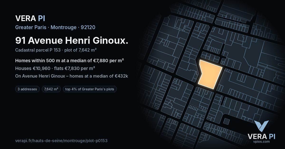 91 Avenue Henri Ginoux, Montrouge at night – the plot lit, the parcels around coloured by the prices near them